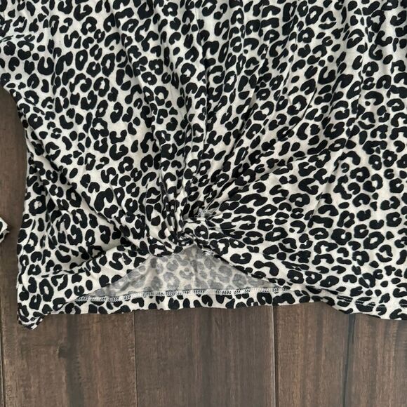 Nordstrom Black and White Cheetah Print Knot Top Girls L 10/12 - Picture 2 of 4